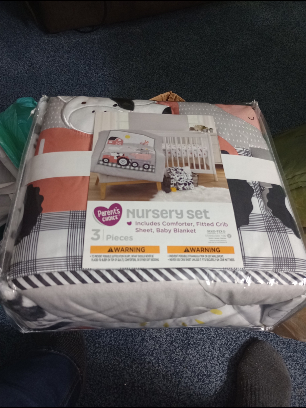 Choices Nursery Comforter Set in Coral, Gray & White